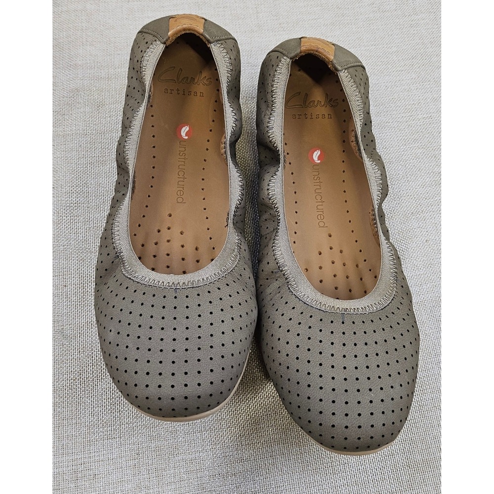 Clarks Unstructured‎ Artisan Women's Perforated Ballet Flats Gray Size 5.5 M
